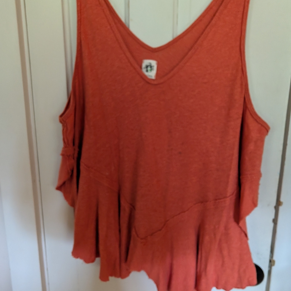 We The Free Orange Asymmetrical Ruffled Tank Top